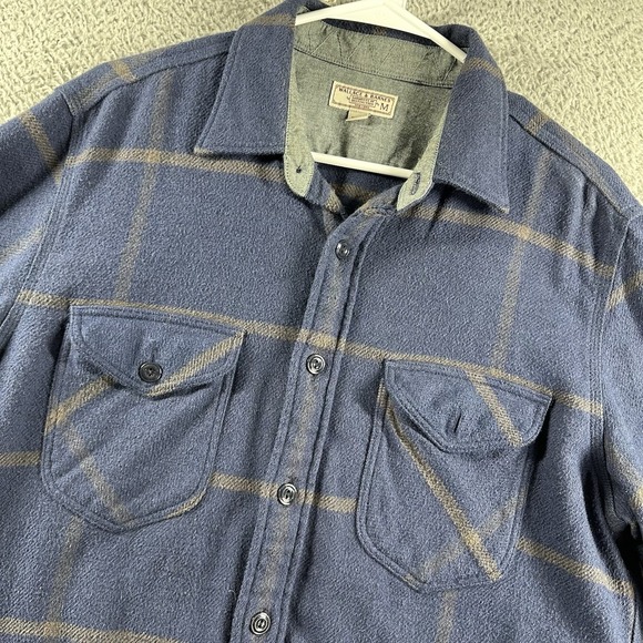 Wallace & Barnes Flannel Shirt Mens Medium Blue Windowpane Plaid Heavyweight - Picture 1 of 11